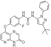 CAS 登录号：1163719-56-9, N-[4-[(3,4-二氢-3-氧代吡啶并[2,3-b]吡嗪-8-基)氧基]-2-氟苯基]-N'-[3-(1,1-二甲基乙基)-1-苯基-1H-吡唑-5-基]脲