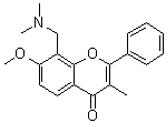 CAS # 1165-48-6, Remeflin, 8-[(Dimethylamino)methyl]-7-methoxy-3-methyl-2-phenyl-4H-1-benzopyran-4-one, 2-Phenyl-3-methyl-7-methoxy-8-dimethylaminomethylchromone, 3-Methyl-7-methoxy-8-[(dimethylamino)methyl]flavone, 8-(Dimethylaminomethyl)-7-methoxy-3-methylflavone, Dimeflin, Dimefline, NSC 169869