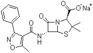 CAS 登录号：1173-88-2, 苯唑西林钠, 苯唑青霉素钠, (2S,5R,6R)-3,3-二甲基-6-[(5-甲基-3-苯基-1,2-恶唑-4-甲酰)氨基]-7-氧代-4-硫杂-1-氮杂双环[3.2.0]庚烷-2-羧酸钠盐