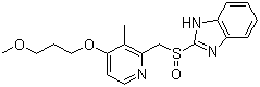 CAS 登录号：117976-89-3, 雷贝拉唑, 2-[[4-(3-甲氧基丙氧基)-3-甲基吡啶-2-基]甲基亚硫酰基]-1H-苯并咪唑