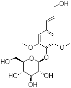 CAS # 118-34-3, Syringin, Syringoside, (2R,3S,4S,5R,6S)-2-(Hydroxymethyl)-6-[4-[(E)-3-hydroxyprop-1-enyl]-2,6-dimethoxyphenoxy]oxane-3,4,5-triol