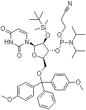 structure of CAS# 118362-03-1, 5'-O-(4,4-二甲氧基三苯甲基)-2'-O-[(叔丁基)二甲基硅基]尿苷-3'-(2-氰基乙基-N,N-二异丙基)亚磷酰胺