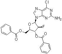 structure of CAS# 118373-61-8, 6-氯-9-(3,5-二-O-苯甲酰基-2-脱氧-2-氟-beta-D-阿拉伯呋喃糖基)-9H-嘌呤-2-胺