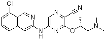 structure of CAS# 1184843-57-9, 5-[(8-氯-3-异喹啉基)氨基]-3-[(1R)-2-(二甲基氨基)-1-甲基乙氧基]-2-吡嗪甲腈