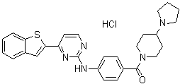 structure of CAS# 1186195-62-9, [4-[(4-苯并[b]噻吩-2-基-2-嘧啶基)氨基]苯基][4-(1-吡咯烷基)-1-哌啶基]-甲酮盐酸盐