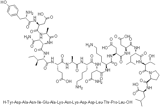 CAS # 1188512-85-7, L-Tyrosyl-L-alpha-aspartyl-L-alanyl-L-asparaginyl-L-isoleucyl-L-alpha-glutamyl-L-alanyl-L-lysyl-L-asparaginyl-L-lysyl-L-alpha-aspartyl-L-alpha-aspartyl-L-leucyl-L-threonyl-L-prolyl-L-leucine