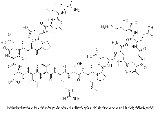 CAS # 1188513-43-0, L-Alanyl-L-isoleucyl-L-isoleucyl-L-alpha-aspartyl-L-prolylglycyl-L-alpha-aspartyl-L-seryl-L-alpha-aspartyl-L-isoleucyl-L-isoleucyl-L-arginyl-L-seryl-L-methionyl-L-prolyl-L-alpha-glutamyl-L-glutaminyl-L-threonylglycyl-L-alpha-glutamyl-L-lysine