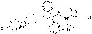 CAS # 1189469-46-2, 4-[4-(4-Chlorophenyl)-4-hydroxypiperidin-1-yl]-2,2-diphenyl-N,N-bis(trideuteriomethyl)butanamide hydrochloride