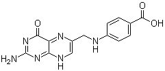 CAS # 119-24-4, NSC 14972, 4-[[(2-Amino-3,4-dihydro-4-oxo-6-pteridinyl)methyl]amino]benzoic acid, Pyrofolic acid, p-[(2-Amino-4-hydroxy-6-pteridylmethyl)amino]benzoic acid