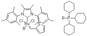 structure of CAS# 1190427-50-9, 三环己基膦[4,5-二甲基-1,3-双(2,4,6-三甲基苯基)咪唑-2-亚基][2-噻吩基亚甲基]二氯化钌