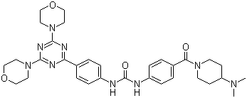 structure of CAS# 1197160-78-3, N-[4-[[4-(二甲基氨基)-1-哌啶基]羰基]苯基]-N'-[4-[4,6-二(4-吗啉基)-1,3,5-三嗪-2-基]苯基]脲