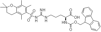structure of CAS# 119831-72-0, N5-[[[(3,4-Dihydro-2,2,5,7,8-pentamethyl-2H-1-benzopyran-6-yl)sulfonyl]amino]iminomethyl]-N2-[(9H-fluoren-9-ylmethoxy)carbonyl]-L-ornithine