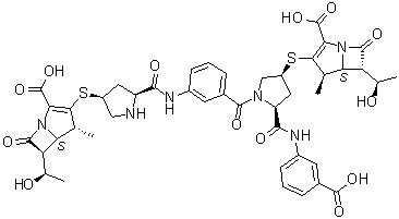 CAS 登录号：1199797-43-7, (4R,5S,6S)-3-[[(3S,5S)-1-[3-[[[(2S,4S)-4-[[(4R,5S,6S)-2-羧基-6-[(1R)-1-羟基乙基]-4-甲基-7-氧代-1-氮杂双环[3.2.0]庚-2-烯-3-基]硫基]-2-吡咯烷基]羰基]氨基]苯甲酰基]-5-[[(3-羧基苯基)氨基]羰基]-3-吡咯烷基]硫基]-6-[(1R)-1-羟基乙基]-4-甲基-7-氧代-1-氮杂双环[3.2.0]庚-2-烯-2-羧酸
