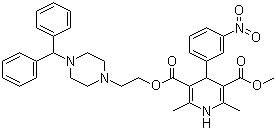 CAS # 120092-68-4, Manidipine, 2-(4-(Diphenylmethyl)-1-piperazinyl)-ethyl methyl (-)-2,6-dimethyl-4-(3-nitrophenyl)-1,4-dihydropyridine-3,5-dicarboxylate