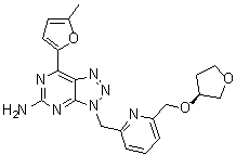 structure of CAS# 1202402-40-1, 7-(5-甲基-2-呋喃基)-3-[[6-[[[(3S)-四氢-3-呋喃基]氧基]甲基]-2-吡啶基]甲基]-3H-1,2,3-三唑并[4,5-d]嘧啶-5-胺