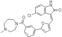 structure of CAS# 1202916-90-2, (3E)-5-氯-3-[[5-[3-[(六氢-4-甲基-1H-1,4-二氮杂卓-1-基)羰基]苯基]-2-呋喃基]亚甲基]-1,3-二氢-2H-吲哚-2-酮