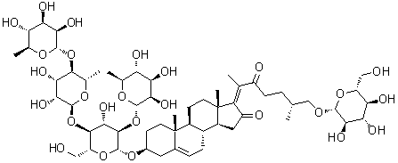 CAS # 1206707-59-6, Parispseudoside C, (3beta,17Z,25R)-3-[(O-6-Deoxy-alpha-L-mannopyranosyl-(1→4)-O-6-deoxy-alpha-L-mannopyranosyl-(1→4)-O-[6-deoxy-alpha-L-mannopyranosyl-(1→2)]-beta-D-glucopyranosyl)oxy]-26-(beta-D-glucopyranosyloxy)cholesta-5,17(20)-diene-16,22-dione