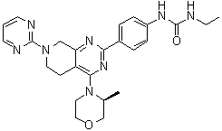 CAS 登录号：1207358-59-5, N-乙基-N'-[4-[5,6,7,8-四氢-4-[(3S)-3-甲基-4-吗啉基]-7-(2-嘧啶基)吡啶并[3,4-d]嘧啶-2-基]苯基]脲