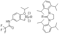 structure of CAS# 1212008-99-5, [1,3-双[2,6-二异丙基苯基]-2-咪唑烷亚基]二氯[[2-(异丙氧基)-5-[(2,2,2-三氟乙酰基)氨基]苯基]亚甲基]-钌
