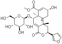 CAS 登录号：1221178-16-0, (2S,6S,6aR,9R,10aS,10bS)-2-(3-呋喃基)-6-(beta-D-吡喃葡萄糖基氧基)-1,4,6,6a,9,10,10a,10b-八氢-9-羟基-6a,10b-二甲基-4-氧代-2H-萘并[2,1-c]吡喃-7-羧酸甲酯