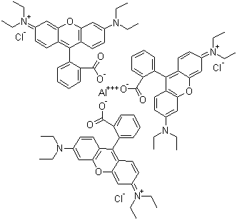 CAS 登录号：12227-77-9, 颜料红 173, 9-(2-羧基氨基)-3,6-双(二乙基氨基)呫吨氯化铝盐