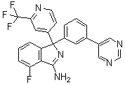 structure of CAS# 1227163-56-5, 4-Fluoro-1-[3-(5-pyrimidinyl)phenyl]-1-[2-(trifluoromethyl)-4-pyridinyl]-1H-isoindol-3-amine