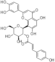 CAS # 1229437-75-5, Orientin-2''-O-p-trans-coumarate, 2-(3,4-Dihydroxyphenyl)-5,7-dihydroxy-8-[2-O-[(2E)-3-(4-hydroxyphenyl)-1-oxo-2-propen-1-yl]-beta-D-glucopyranosyl]-4H-1-benzopyran-4-one