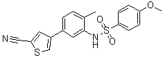 CAS 登录号：1233948-61-2, N-[5-(5-氰基-3-噻吩基)-2-甲基苯基]-4-甲氧基苯磺酰胺