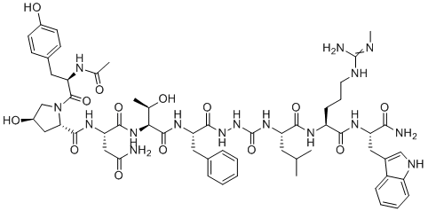 CAS # 1234319-68-6, TAK-448, Ac-(d-Tyr46,Hyp47,Thr49,azaGly51,Arg(Me)53,Trp54)metastin (46-54),(2S)-2-[[(2S,4R)-1-[(2R)-2-acetamido-3-(4-hydroxyphenyl)propanoyl]-4-hydroxypyrrolidine-2-carbonyl]amino]-N-[(2S,3R)-1-[[(2S)-1-[2-[[(2S)-1-[[(2S)-1-[[(2S)-1-amino-3-(1H-indol-3-yl)-1-oxopropan-2-yl]amino]-5-[(N'-methylcarbamimidoyl)amino]-1-oxopentan-2-yl]amino]-4-methyl-1-oxopentan-2-yl]carbamoyl]hydrazinyl]-1-oxo-3-phenylpropan-2-yl]amino]-3-hydroxy-1-oxobutan-2-yl]butanediamide