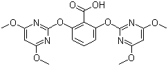 CAS # 125401-75-4, Bispyribac, 2,6-Bis(4,6-dimethoxypyrimidin-2-yloxy)benzoic acid, 2,6-Bis[(4,6-dimethoxy-2-pyrimidinyl)oxy]benzoic acid