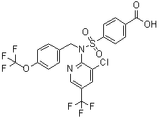 structure of CAS# 1254205-52-1, 4-[[[3-氯-5-(三氟甲基)-2-吡啶基][[4-(三氟甲氧基)苯基]甲基]氨基]磺酰基]苯甲酸
