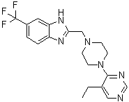 structure of CAS# 1255517-76-0, 2-[[4-(5-乙基-4-嘧啶基)-1-哌嗪基]甲基]-6-(三氟甲基)-1H-苯并咪唑