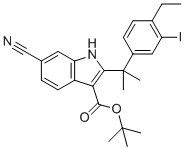 structure of CAS# 1256584-75-4, 6-氰基-2-[1-(4-乙基-3-碘苯基)-1-甲基乙基]-1H-吲哚-3-羧酸叔丁酯