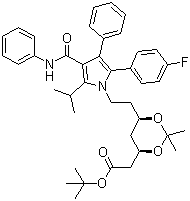 structure of CAS# 125971-95-1, tert-Butyl (4R,6R)-2-[[[6-(2-4-fluorophenyl)-5-isopropyl-3-phenyl-4-(phenylcarbamoyl)pyrrol-1-yl]ethyl]-2,2-dimethyl-1,3-dioxan-4-yl]acetate
