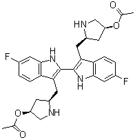 (3S,3'S,5R,5'R)-5,5'-[(6,6'-Difluoro[2,2'-bi-1H-indole]-3,3'-diyl)bis(methylene)]bis-3-pyrrolidinol 3,3'-diacetate molecular structure (CAS 1260251-26-0)