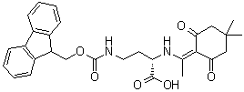structure of CAS# 1263045-85-7, (2S)-2-[[1-(4,4-Dimethyl-2,6-dioxocyclohexylidene)ethyl]amino]-4-[[(9H-fluoren-9-ylmethoxy)carbonyl]amino]butanoic acid