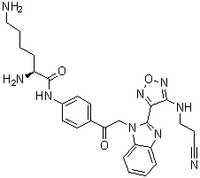 CAS # 1263384-43-5, Lisavanbulin, (2S)-2,6-Diamino-N-[4-[2-[2-[4-[(2-cyanoethyl)amino]-1,2,5-oxadiazol-3-yl]-1H-benzimidazol-1-yl]acetyl]phenyl]hexanamide, BAL 10155