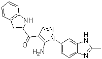 structure of CAS# 1265229-25-1, [5-氨基-1-(2-甲基-1H-苯并咪唑-6-基)-1H-吡唑-4-基]-1H-吲哚-2-基甲酮