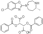 structure of CAS# 1276666-14-8, (5R)-4-(5-Chloro-1,3-benzoxazol-2-yl)-5-methyl-1,4-diazepan-1-ium (2S,3S)-2,3-bis(benzoyloxy)butanedioate