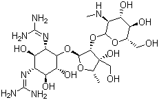 CAS # 128-46-1, Dihydrostreptomycin, 2-[(1S,3R,4S,5R,6R)-5-(Diaminomethylideneamino)-2-[(2R,3R,4R,5S)-3-[(2S,3S,4S,5R,6S)-4,5-dihydroxy-6-(hydroxymethyl)-3-methylaminooxan-2-yl]oxy-4-hydroxy-4-(hydroxymethyl)-5-methyloxolan-2-yl]oxy-3,4,6-trihydroxycyclohexyl]guanidine