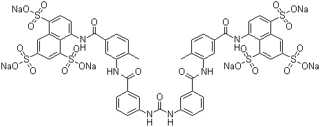 CAS # 129-46-4, Suramin sodium, 8,8'-Carbonylbisimino-3,1-phenylenecarbonylimino-(4-methyl-3,1-phenylene)carbonyliminobis-1,3,5-naphthalenetrisulfonic acid hexasodium