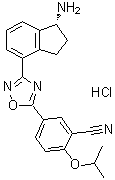 CAS # 1306760-71-3, 5-[3-[(1R)-1-Amino-2,3-dihydro-1H-inden-4-yl]-1,2,4-oxadiazol-5-yl]-2-(1-methylethoxy)benzonitrile hydrochloride (1:1)