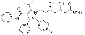 CAS 登录号：131275-93-9, (R*,S*)-2-(4-氟苯基)-beta,delta-二羟基-5-(1-甲基乙基)-3-苯基-4-[(苯基氨基)羰基]-1H-吡咯-1-庚酸单钠盐