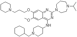structure of CAS# 1320288-19-4, N-[1-(环己基甲基)-4-哌啶基]-2-[六氢-4-异丙基-1H-1,4-二氮杂卓-1-基]-6-甲氧基-7-[3-(1-哌啶基)丙氧基]-4-喹唑啉胺