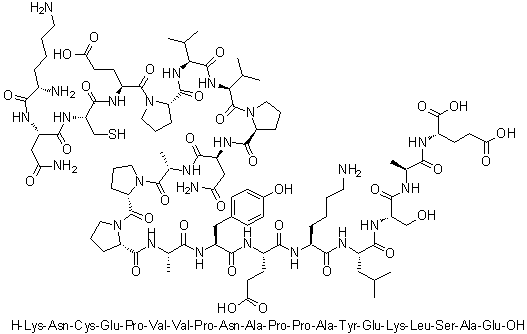 CAS # 1330060-67-7, L-Lysyl-L-asparaginyl-L-cysteinyl-L-alpha-glutamyl-L-prolyl-L-valyl-L-valyl-L-prolyl-L-asparaginyl-L-alanyl-L-prolyl-L-prolyl-L-alanyl-L-tyrosyl-L-alpha-glutamyl-L-lysyl-L-leucyl-L-seryl-L-alanyl-L-glutamic acid