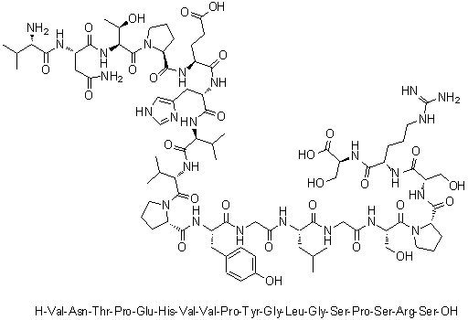 CAS 登录号：133474-20-1, L-缬氨酰-L-天冬氨酰胺酰-L-苏氨酰-L-脯氨酰-L-alpha-谷氨酰-L-组氨酰-L-缬氨酰-L-缬氨酰-L-脯氨酰-L-酪氨酰甘氨酰-L-亮氨酰甘氨酰-L-丝氨酰-L-脯氨酰-L-丝氨酰-L-精氨酰-L-丝氨酸