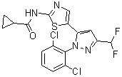 structure of CAS# 1338247-30-5, N-[5-[1-(2,6-二氯苯基)-3-(二氟甲基)-1H-吡唑-5-基]-2-噻唑基]环丙烷甲酰胺