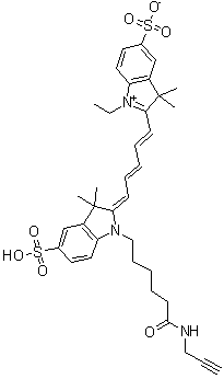 structure of CAS# 1345823-20-2, 2-[5-[1,3-二氢-3,3-二甲基-1-[6-氧代-6-(2-丙炔-1-基氨基)己基]-5-磺基-2H-吲哚-2-亚基]-1,3-戊二烯-1-基]-1-乙基-3,3-二甲基-5-磺基-3H-吲哚鎓内盐