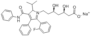 structure of CAS# 1346598-86-4, (3R,5R)-7-[2-(2-氟苯基)-5-异丙基-3-苯基-4-(苯基氨基甲酰)-1H-吡咯-1-基]-3,5-二羟基庚酸钠