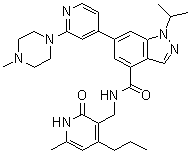 structure of CAS# 1346704-33-3, 1-(1-Methylethyl)-N-[(6-methyl-2-oxo-4-propyl-1,2-dihydro-3-pyridinyl)methyl]-6-[2-(4-methyl-1-piperazinyl)-4-pyridinyl]-1H-indazole-4-carboxamide